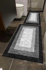 Lts Home Gri Siyah Beyaz Desenli Yıkanabilir Kaymaz Banyo Paspası 2'li Büyük 80x120 60x100
