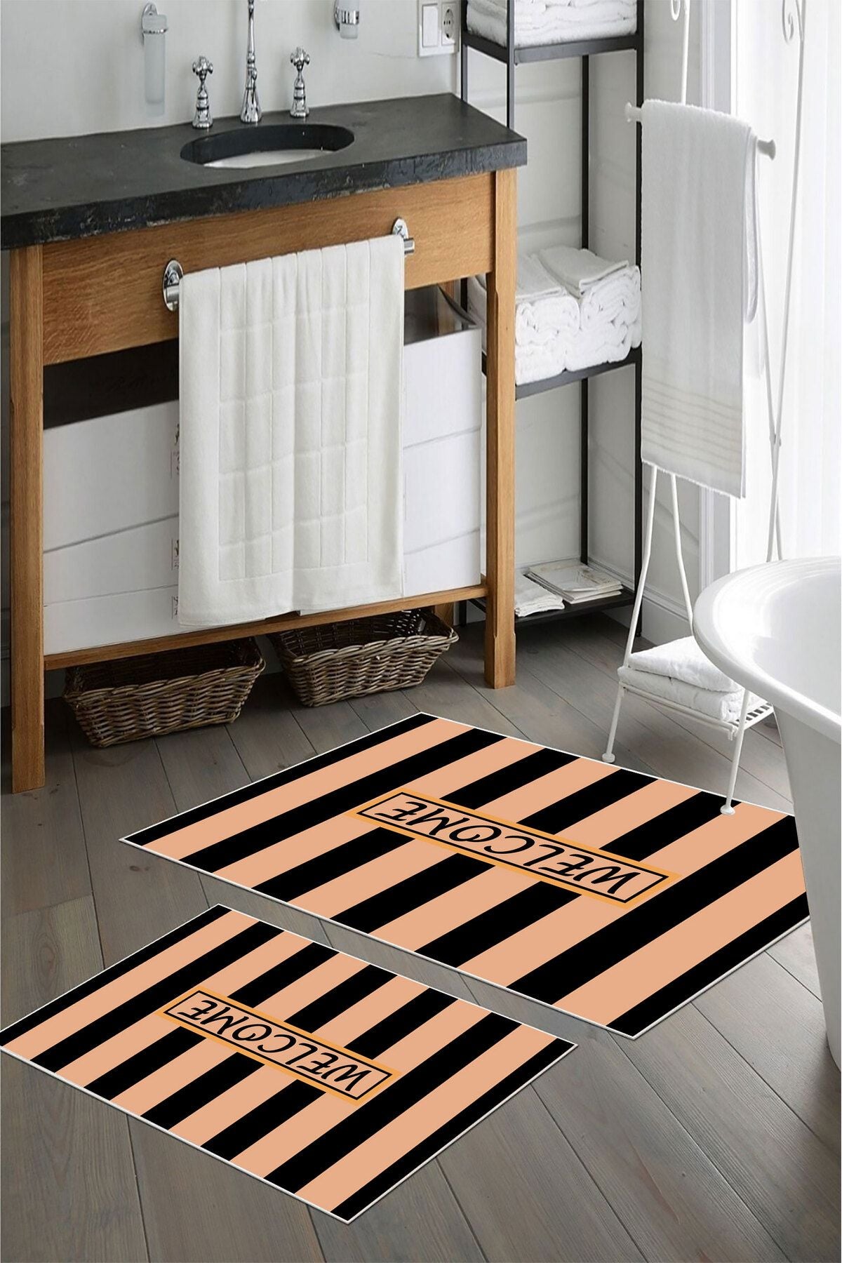 Kaymaz Taban Yıkanabilir Banyo Paspası - Nova Bath Desenli 50*80 Cm
