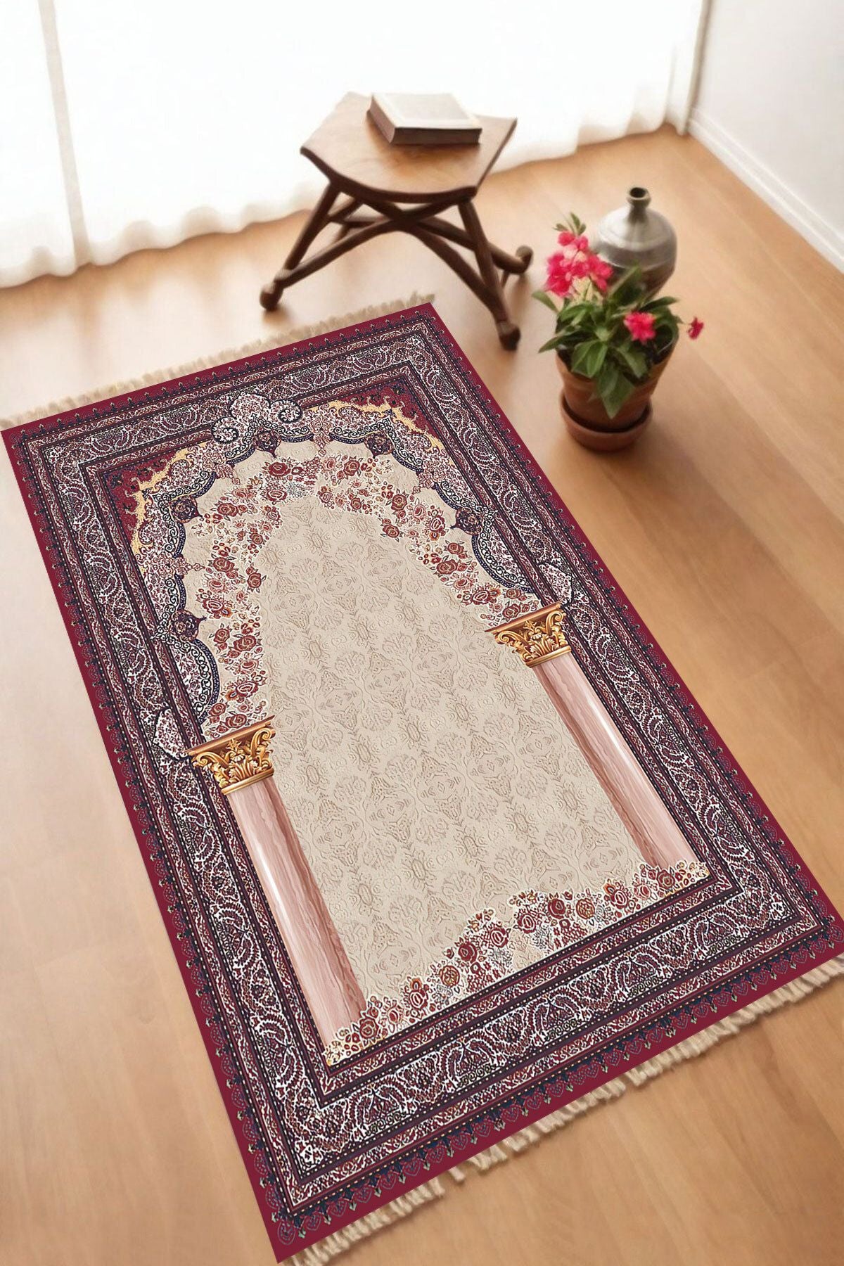 Dekoratif Dijital Baskılı Siyah Kaymaz Taban Seccade Namazlık 70 x 110