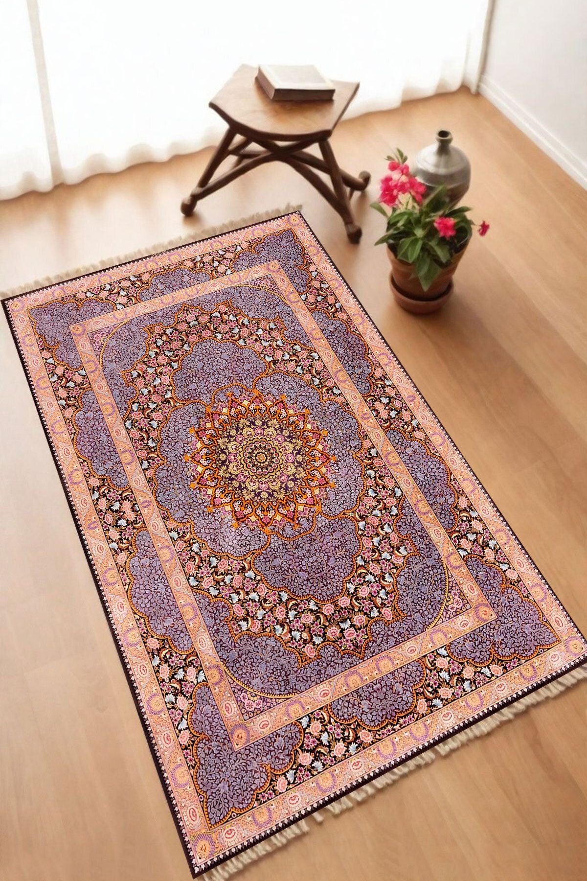 Dekoratif Dijital Baskılı Siyah Kaymaz Taban Seccade Namazlık 70 x 110