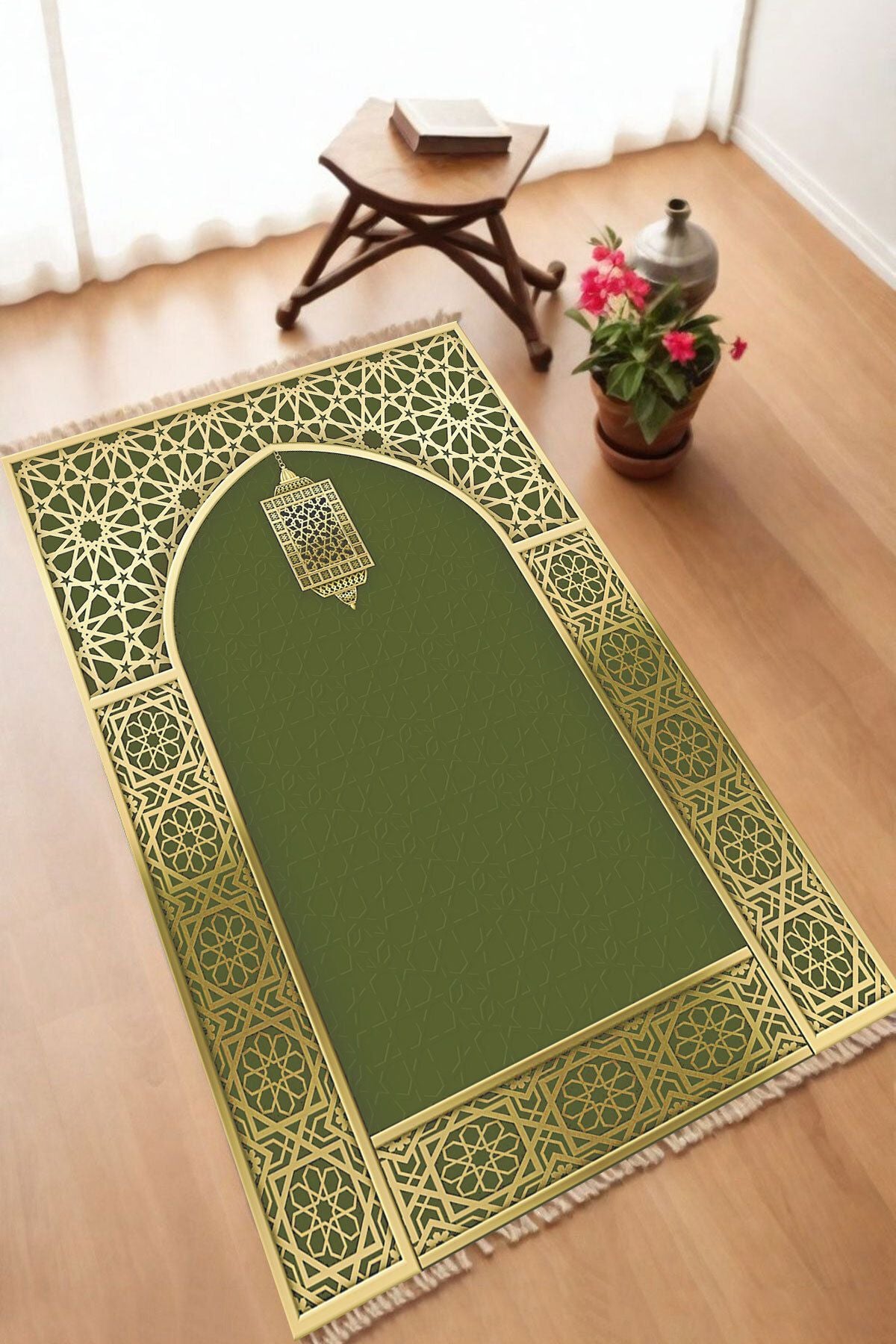 Dekoratif Dijital Baskılı Siyah Kaymaz Taban Seccade Namazlık 70 x 110