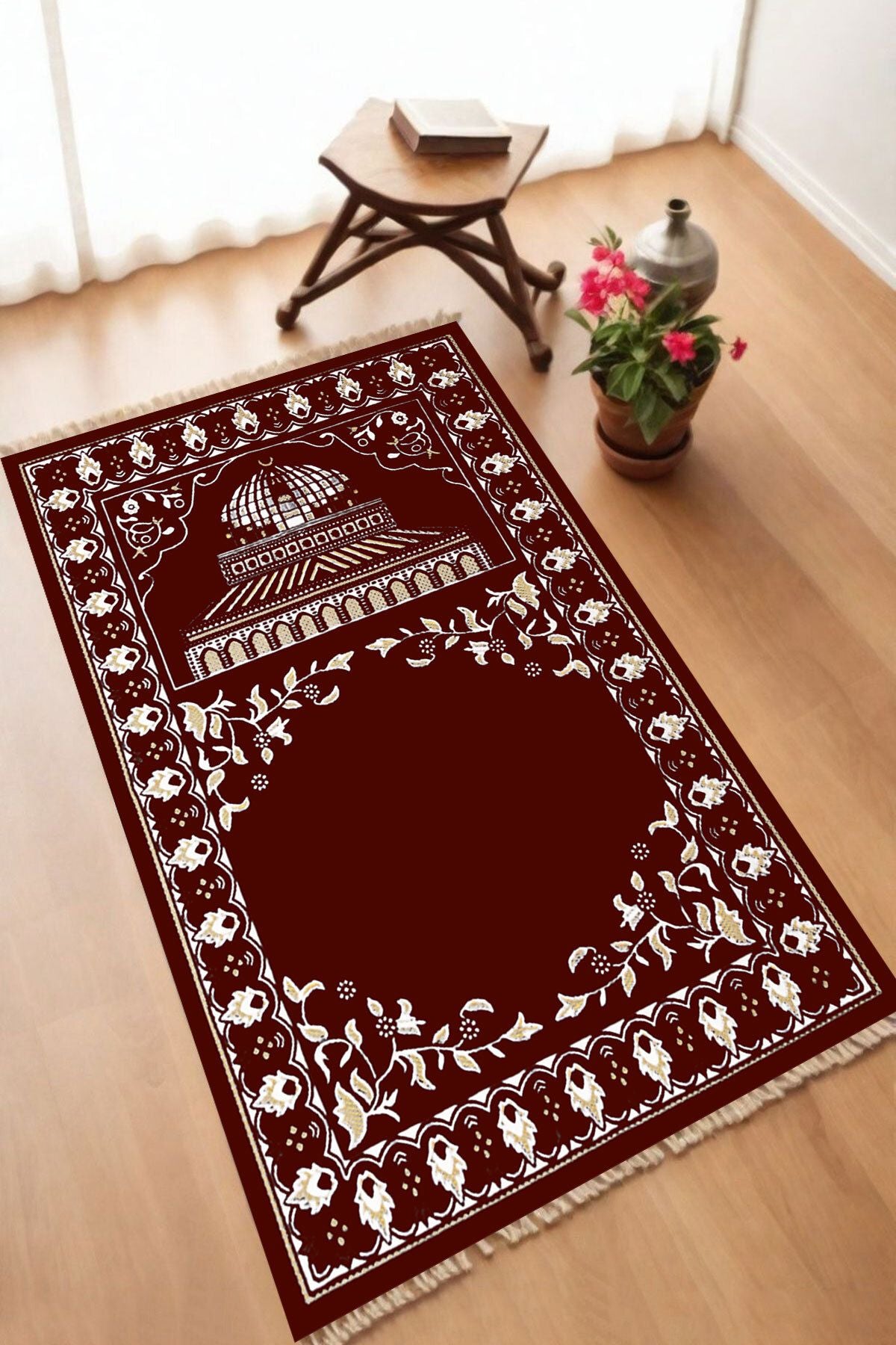 Dekoratif Dijital Baskılı Siyah Kaymaz Taban Seccade Namazlık 70 x 110