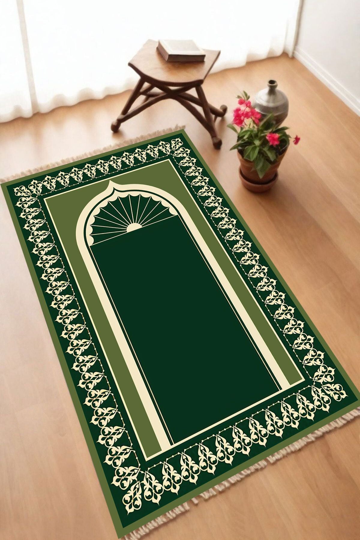 Dekoratif Dijital Baskılı Siyah Kaymaz Taban Seccade Namazlık 70 x 110