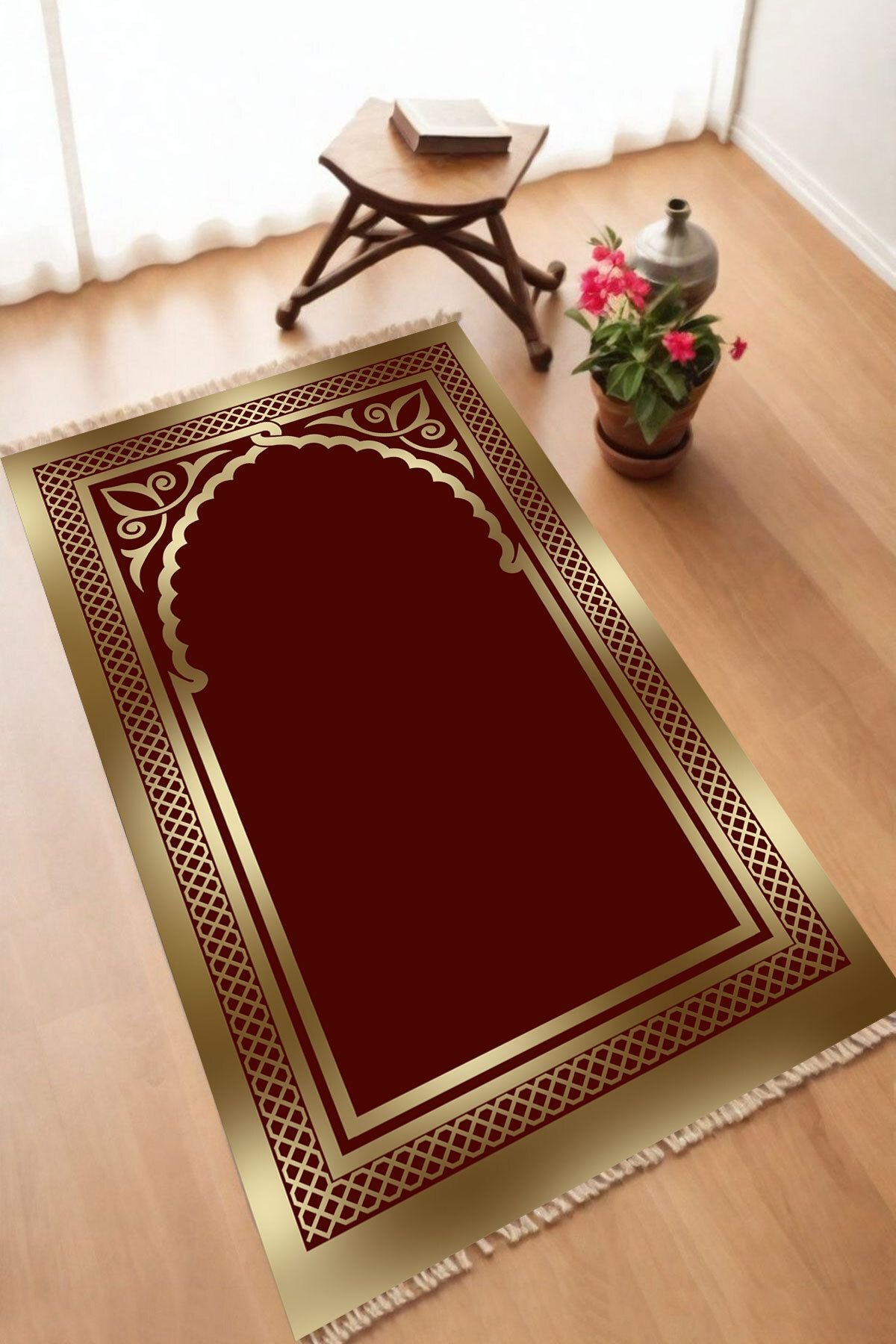 Dekoratif Dijital Baskılı Siyah Kaymaz Taban Seccade Namazlık 70 x 110