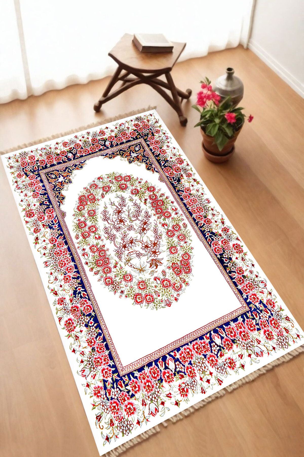 Dekoratif Dijital Baskılı Siyah Kaymaz Taban Seccade Namazlık 70 x 110