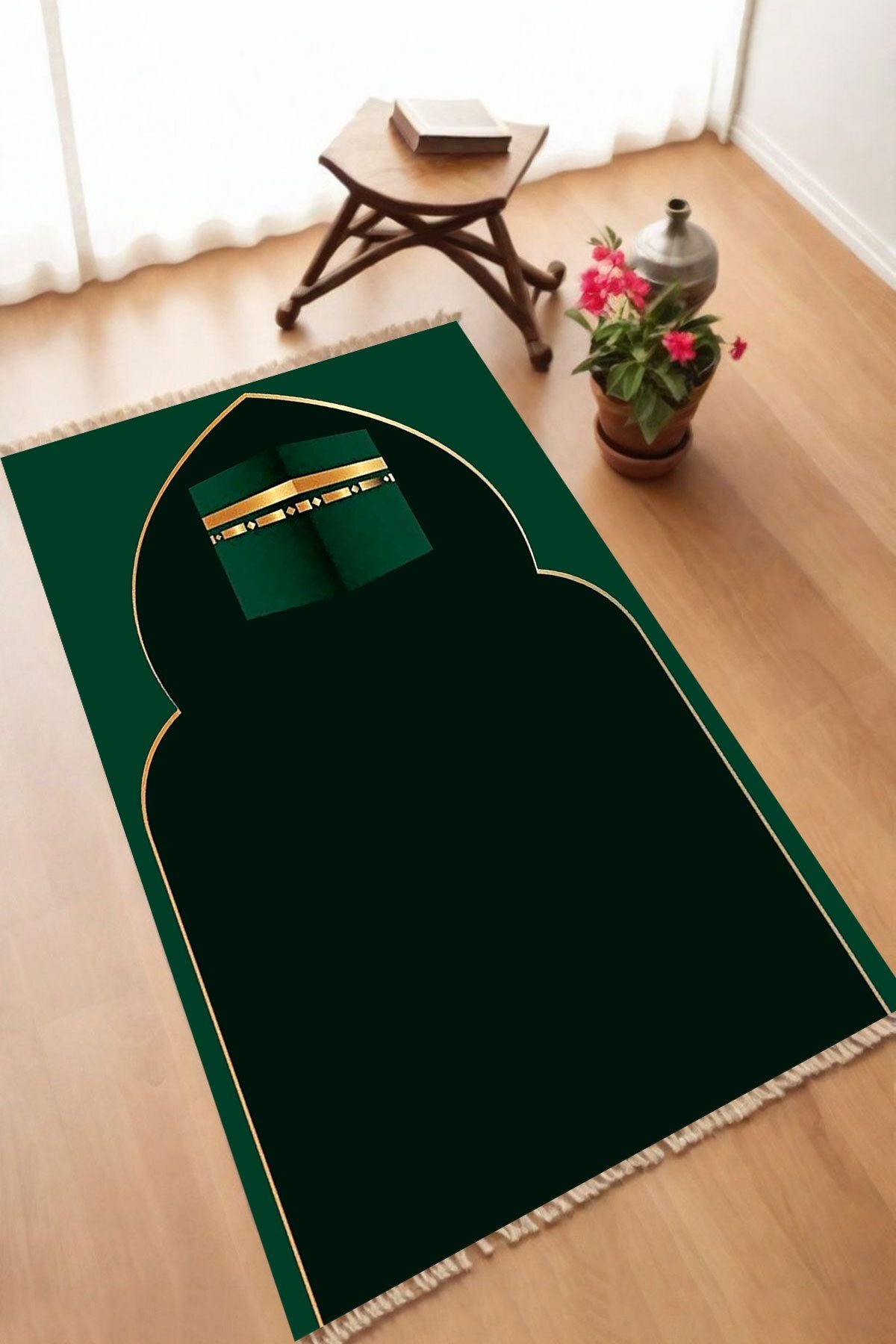 Dekoratif Dijital Baskılı Siyah Kaymaz Taban Seccade Namazlık 70 x 110