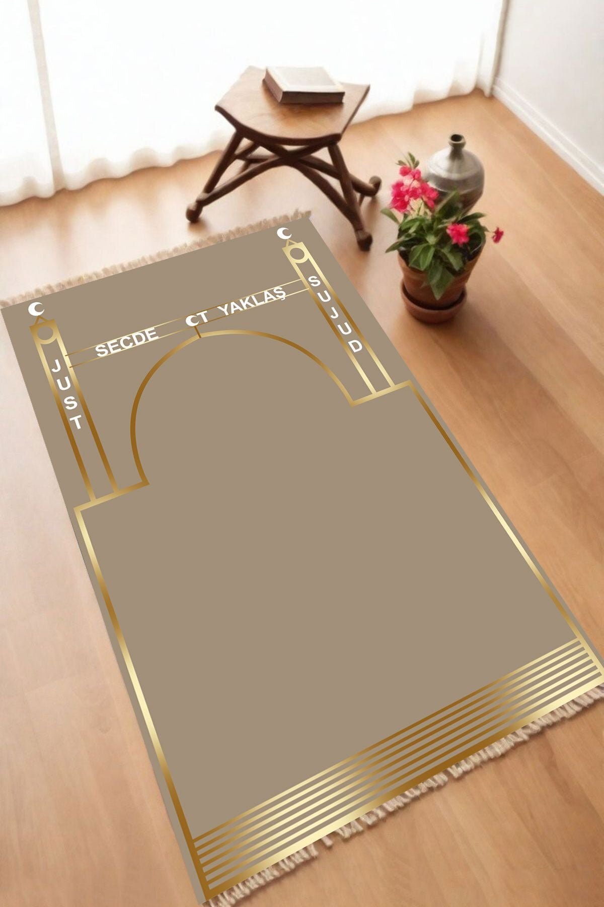 Dekoratif Dijital Baskılı Siyah Kaymaz Taban Seccade Namazlık 70 x 110