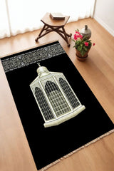 Dekoratif Dijital Baskılı Siyah Kaymaz Taban Seccade Namazlık 70 x 110
