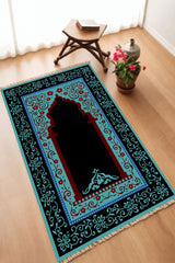 Dekoratif Dijital Baskılı Siyah Kaymaz Taban Seccade Namazlık 70 x 110
