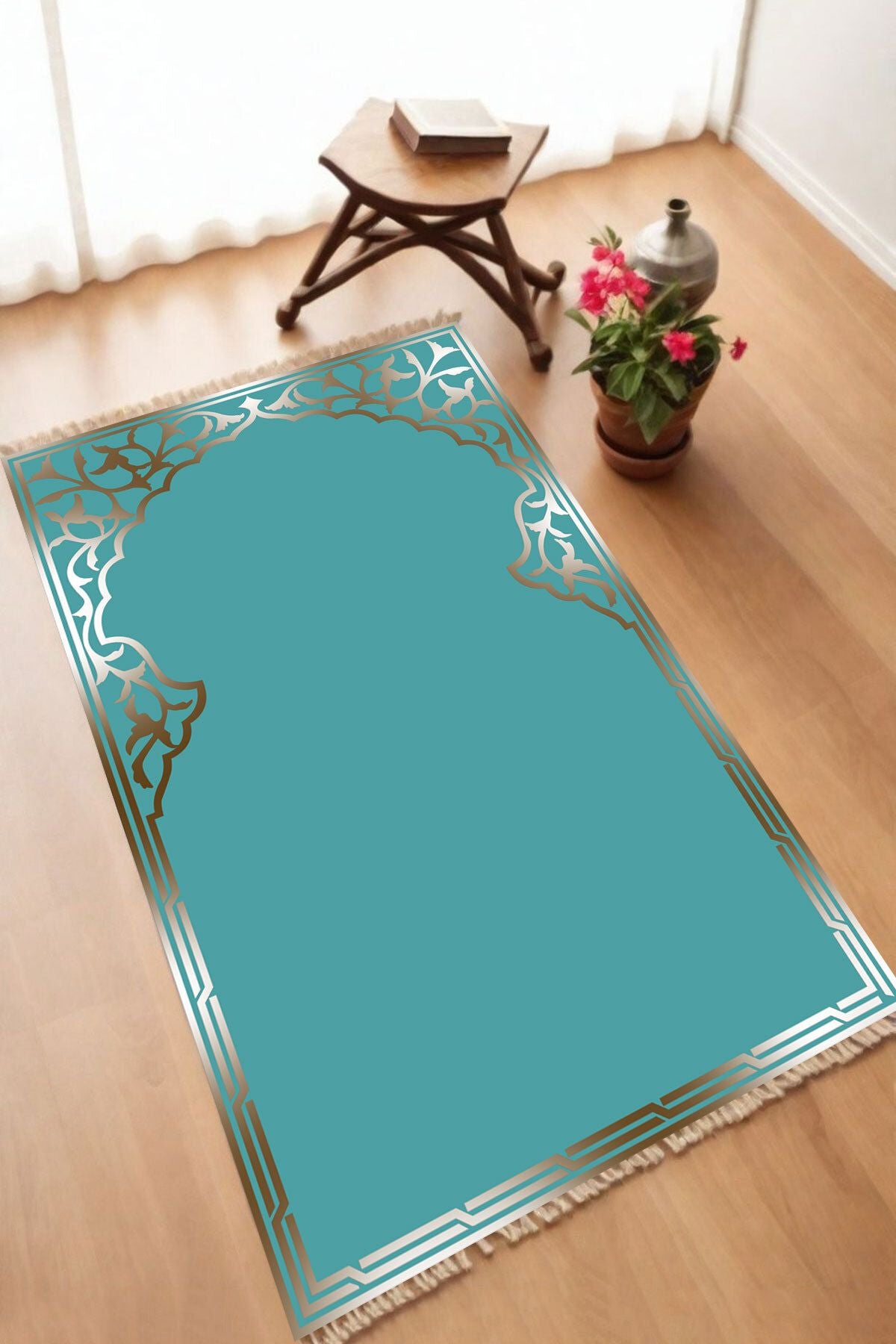 Dekoratif Dijital Baskılı Siyah Kaymaz Taban Seccade Namazlık 70 x 110