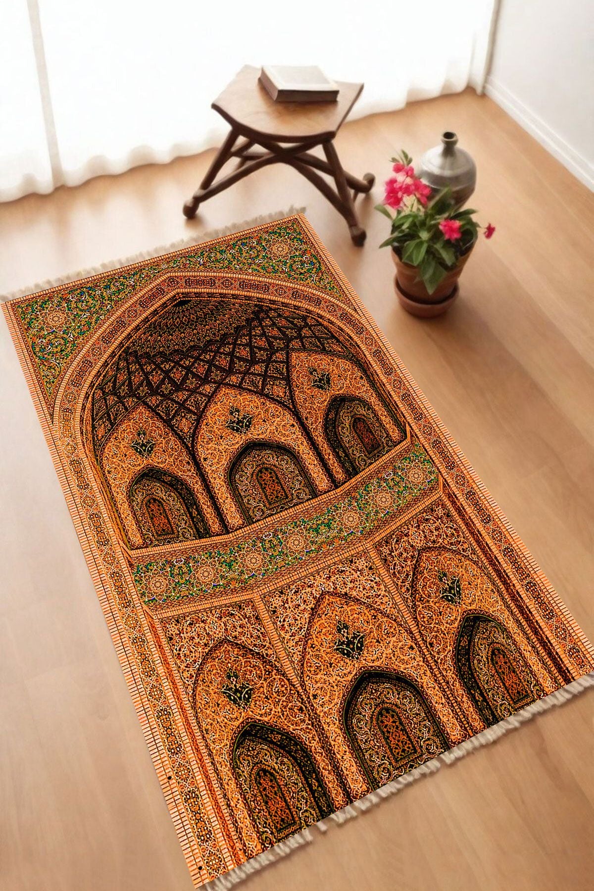 Dekoratif Dijital Baskılı Siyah Kaymaz Taban Seccade Namazlık 70 x 110