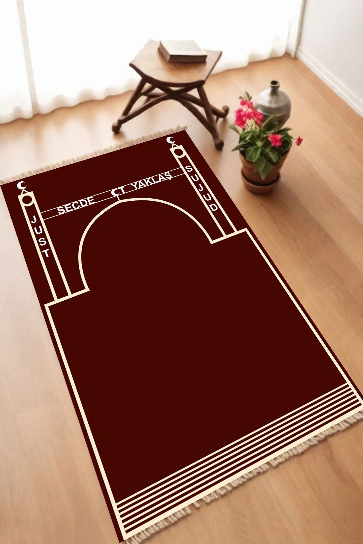 Dekoratif Dijital Baskılı Siyah Kaymaz Taban Seccade Namazlık 70 x 110