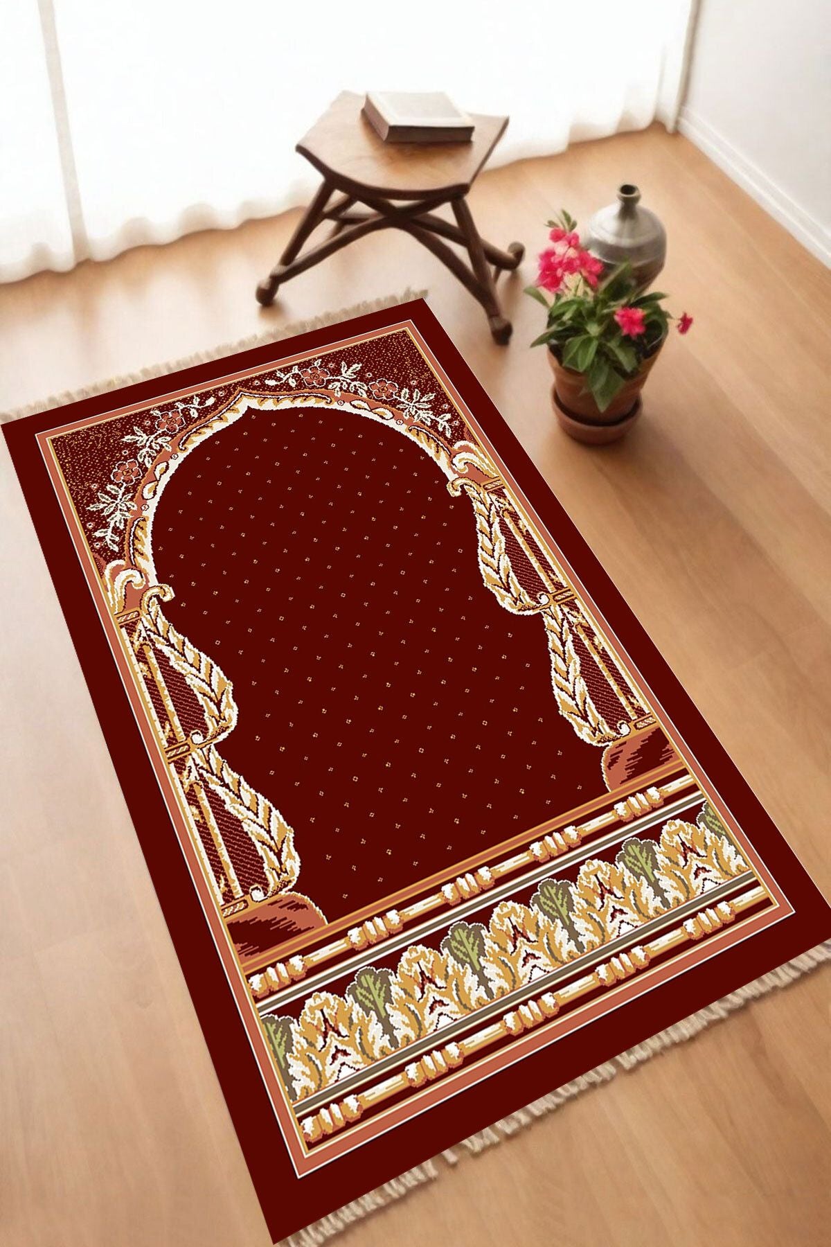 Dekoratif Dijital Baskılı Siyah Kaymaz Taban Seccade Namazlık 70 x 110