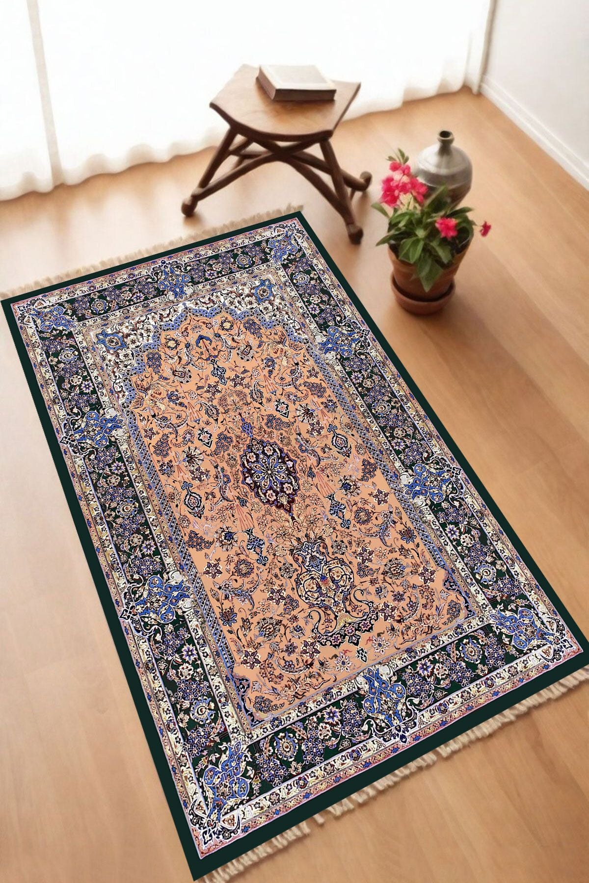 Dekoratif Dijital Baskılı Siyah Kaymaz Taban Seccade Namazlık 70 x 110