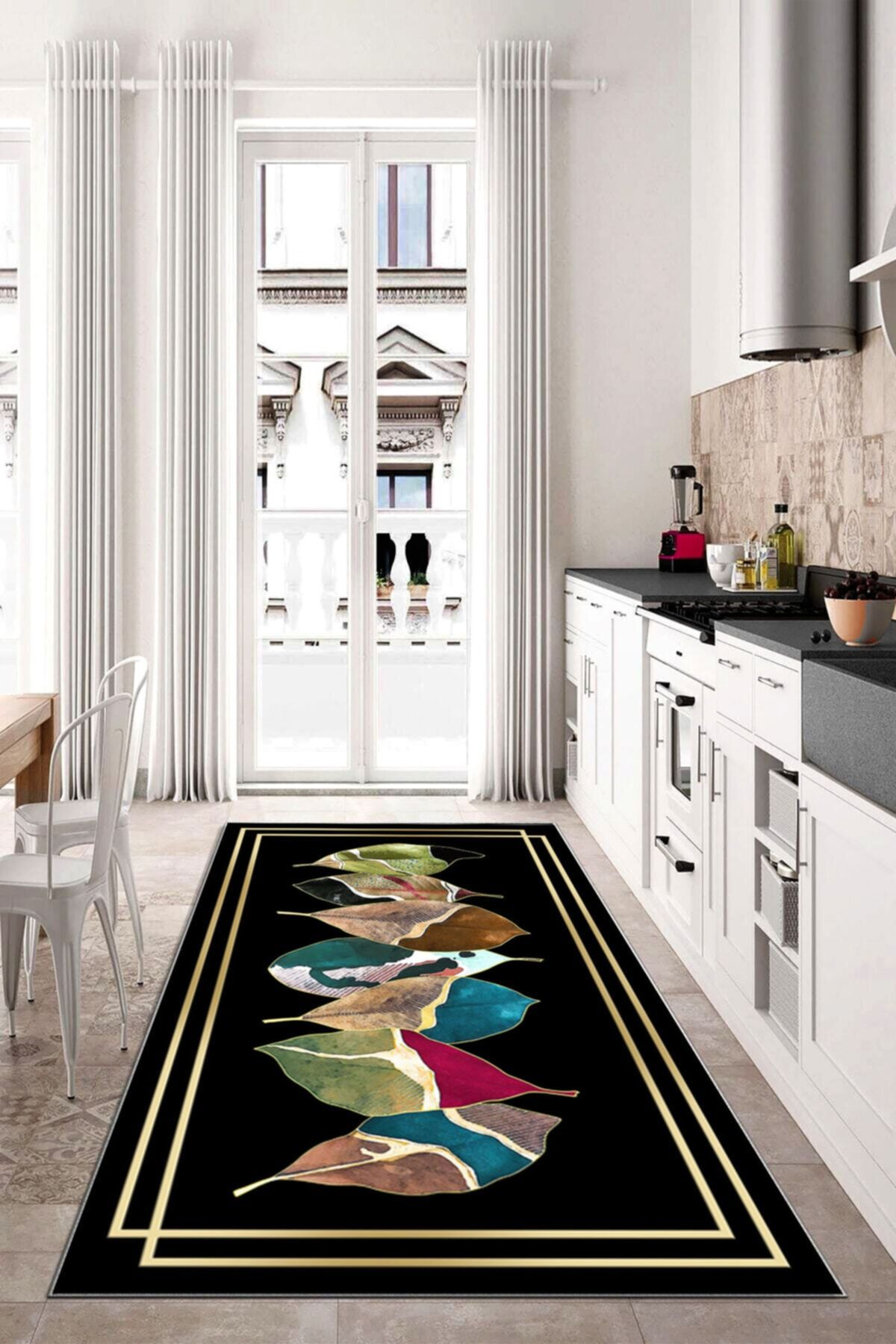 Yaprak Desenli Dijital Baskı Renkli Yıkanabilir Salon Halısı Mutfak Halısı Koridor Halısı