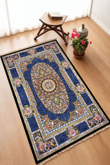 Dekoratif Dijital Baskılı Siyah Kaymaz Taban Seccade Namazlık 70 x 110