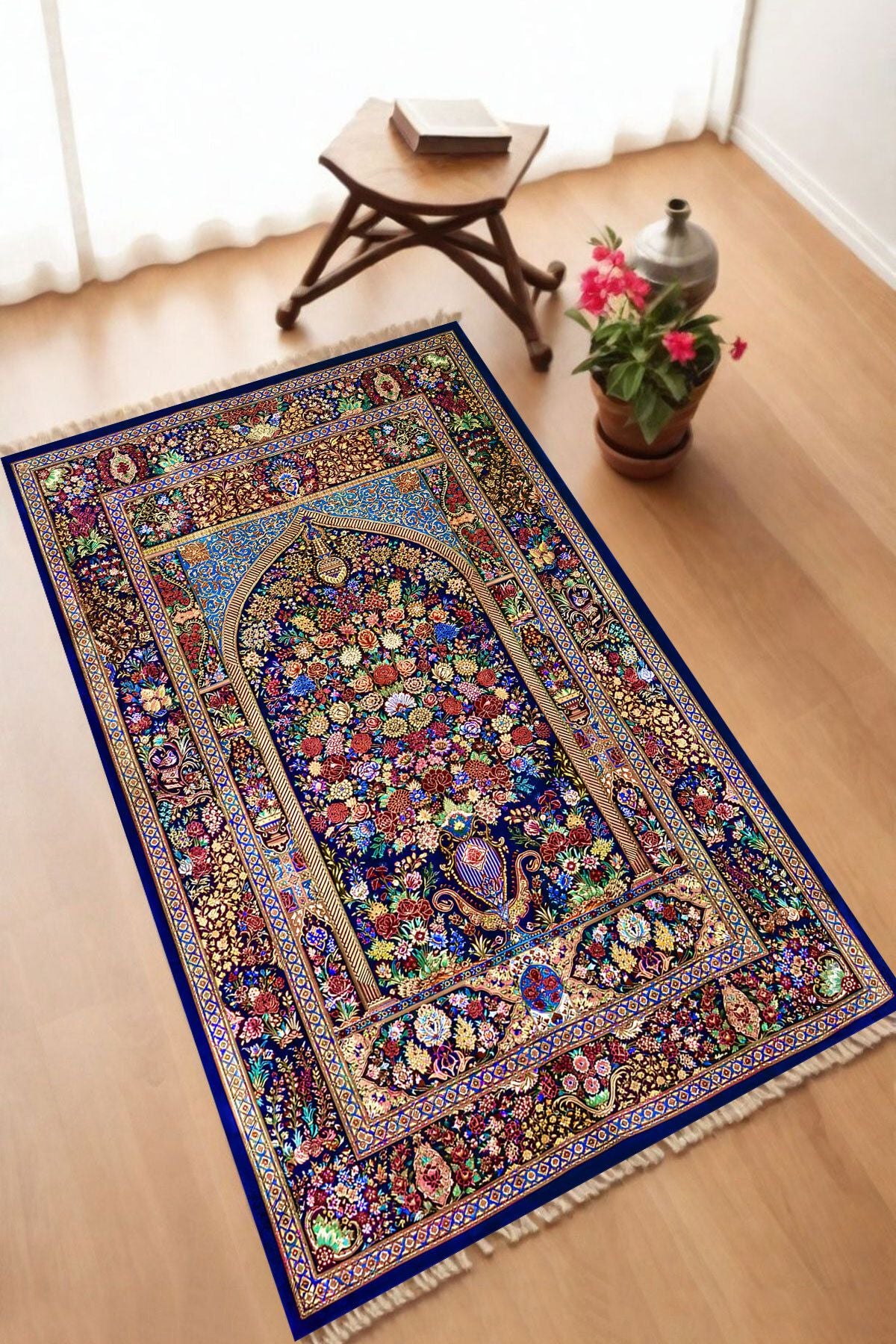 Dekoratif Dijital Baskılı Siyah Kaymaz Taban Seccade Namazlık 70 x 110
