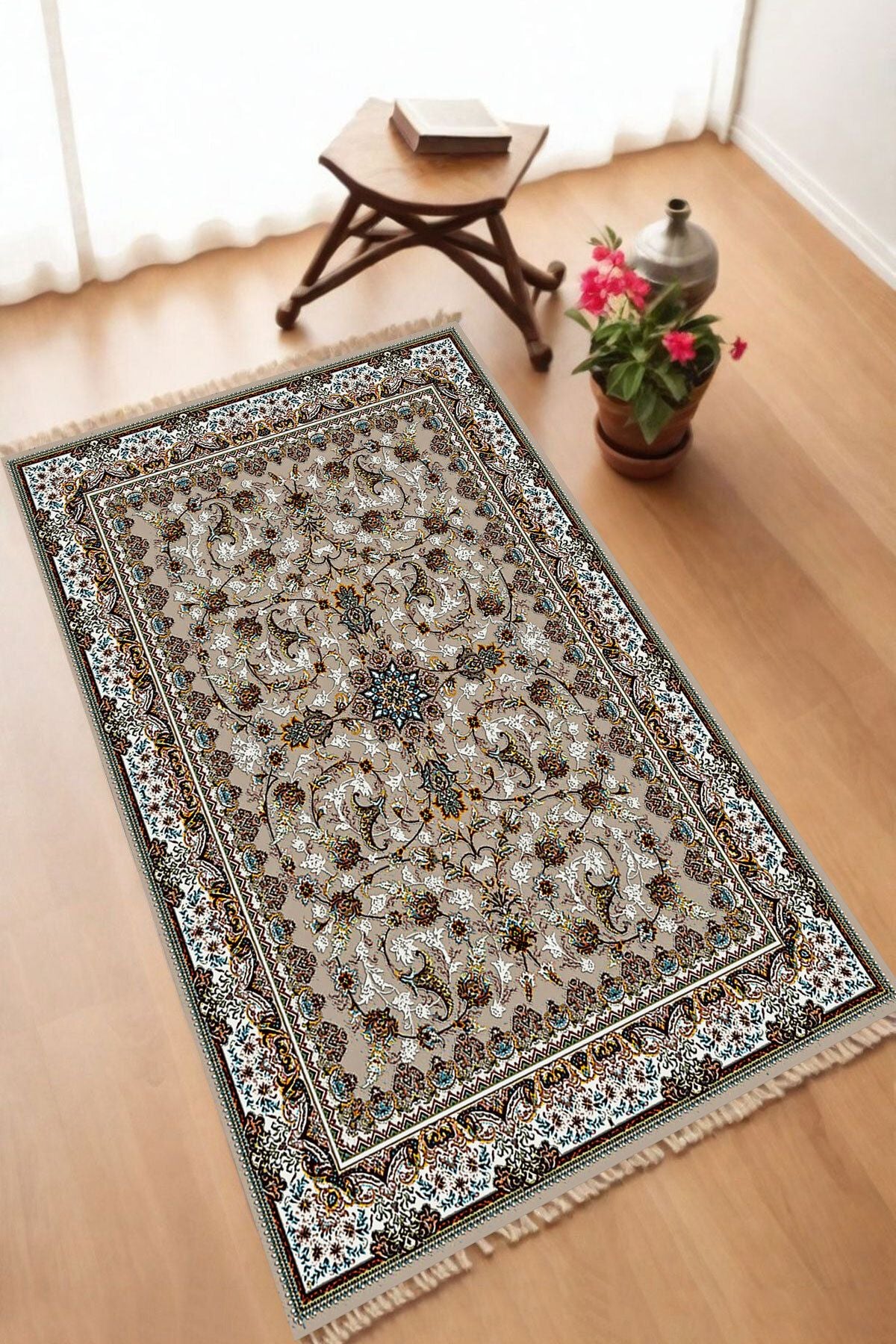 Dekoratif Dijital Baskılı Siyah Kaymaz Taban Seccade Namazlık 70 x 110