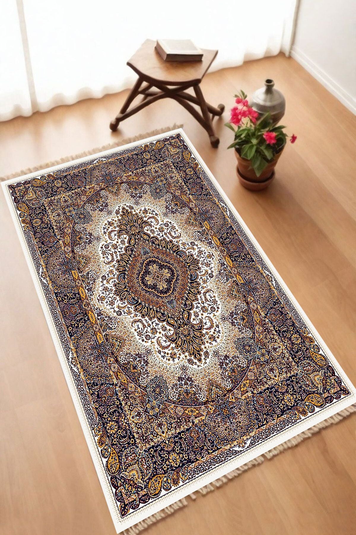 Dekoratif Dijital Baskılı Siyah Kaymaz Taban Seccade Namazlık 70 x 110
