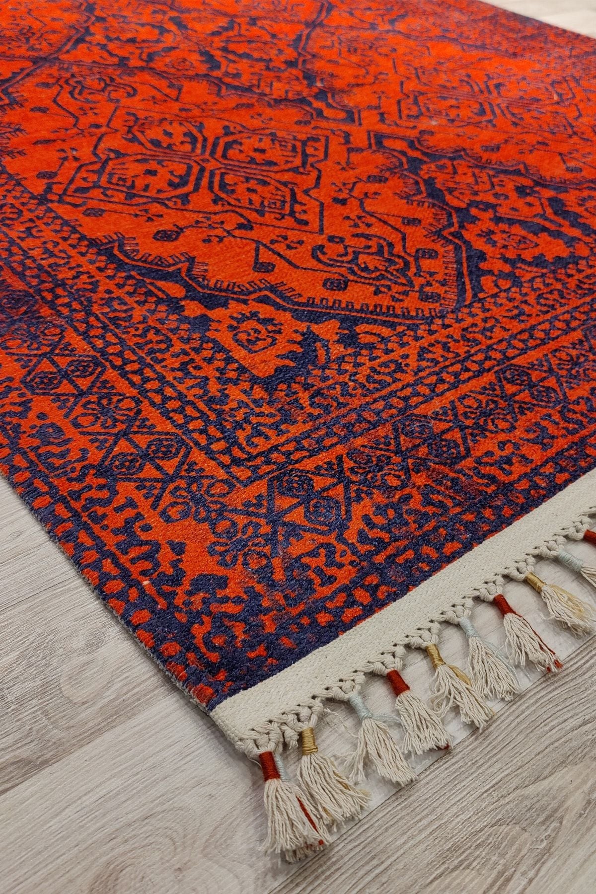 Afgan Premium Desenli Saçaklı Salon Halısı Şönil Pamuk-polyester Halı