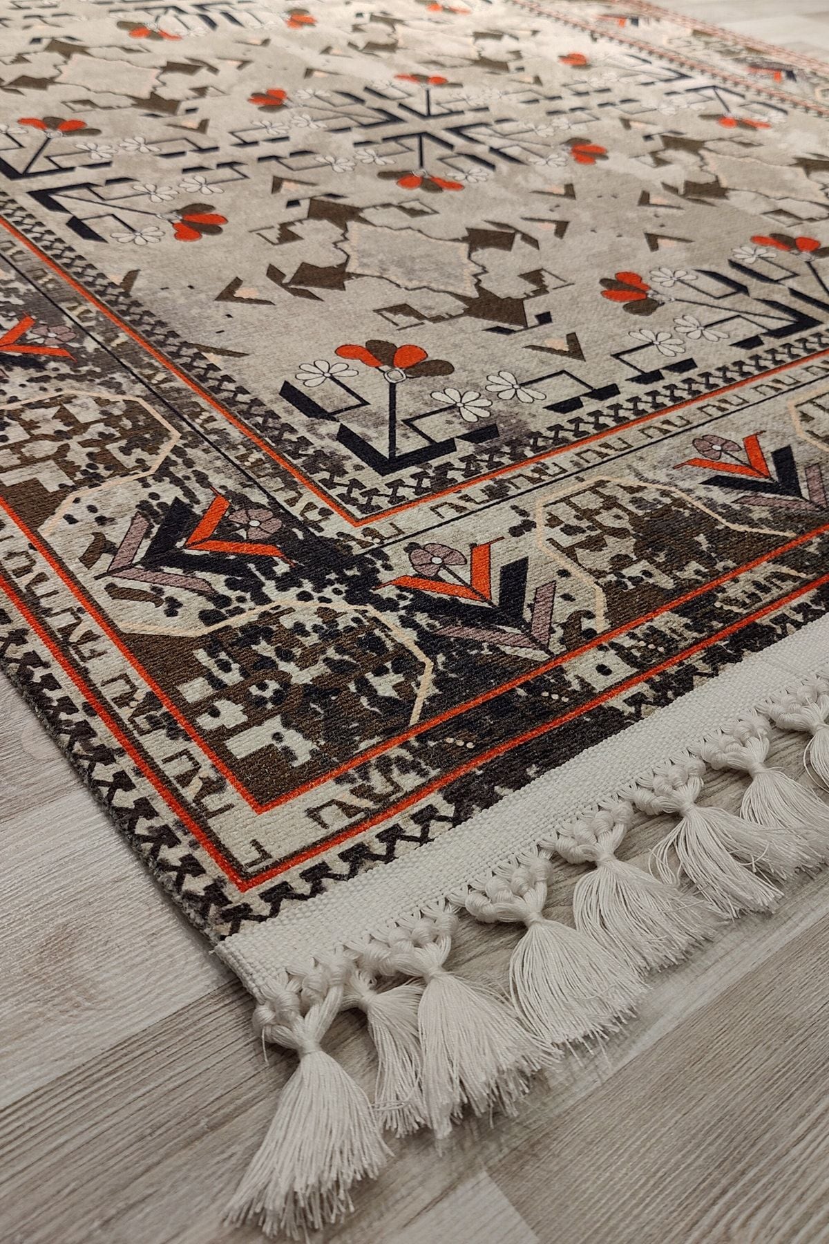 Afgan Premium Desenli Saçaklı Salon Halısı Şönil Pamuk-polyester Halı