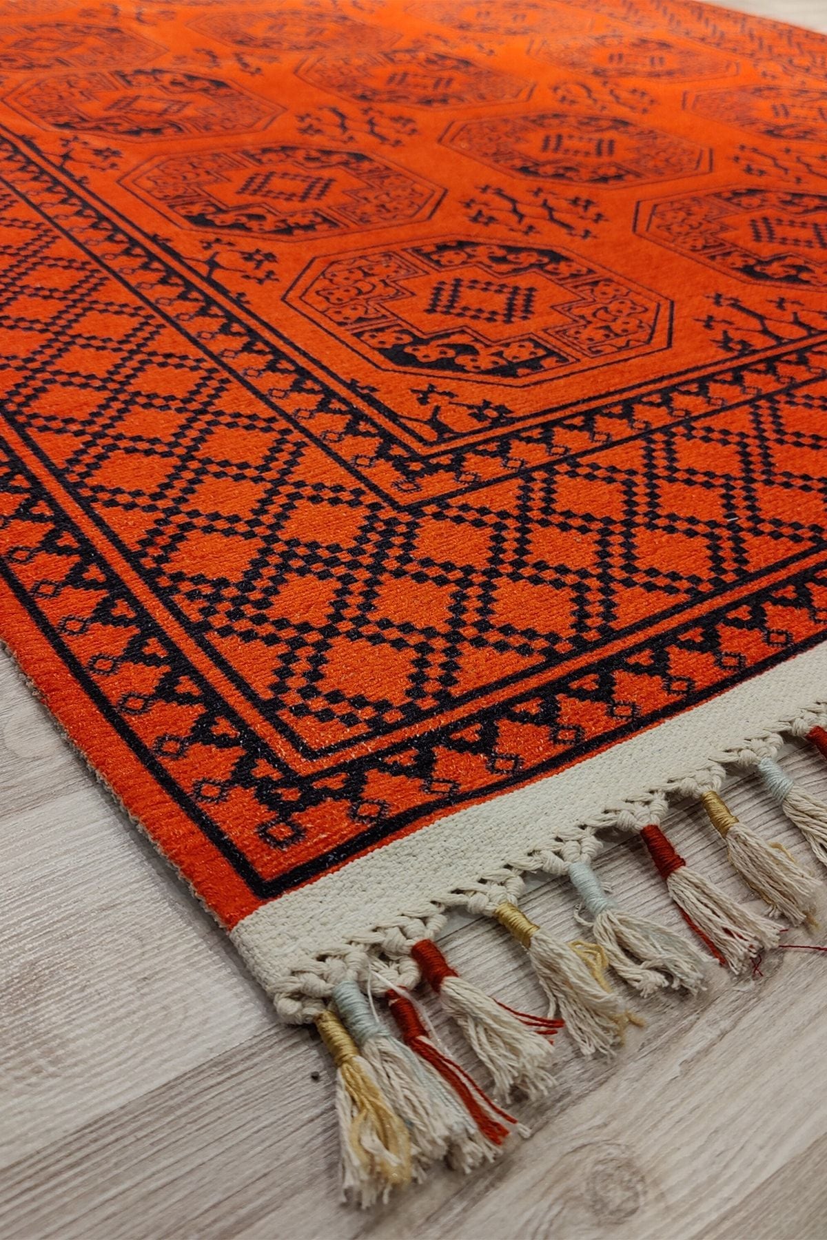 Afgan Premium Desenli Saçaklı Salon Halısı Şönil Pamuk-polyester Halı