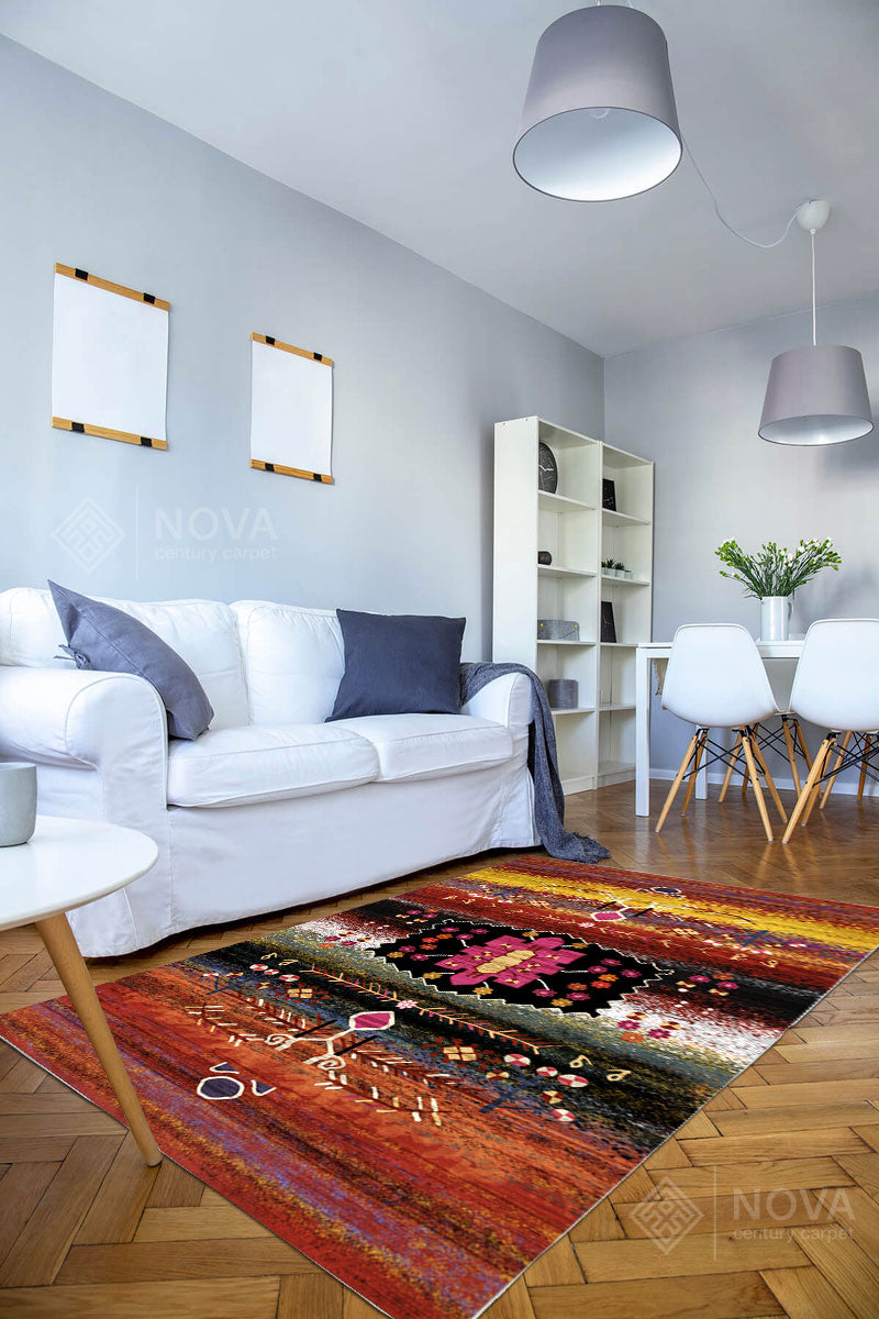 Eva Bambu Dokuma AN0018 Yumuşak Dokuma Taban Renkli Salon Yatak Odası Halısı