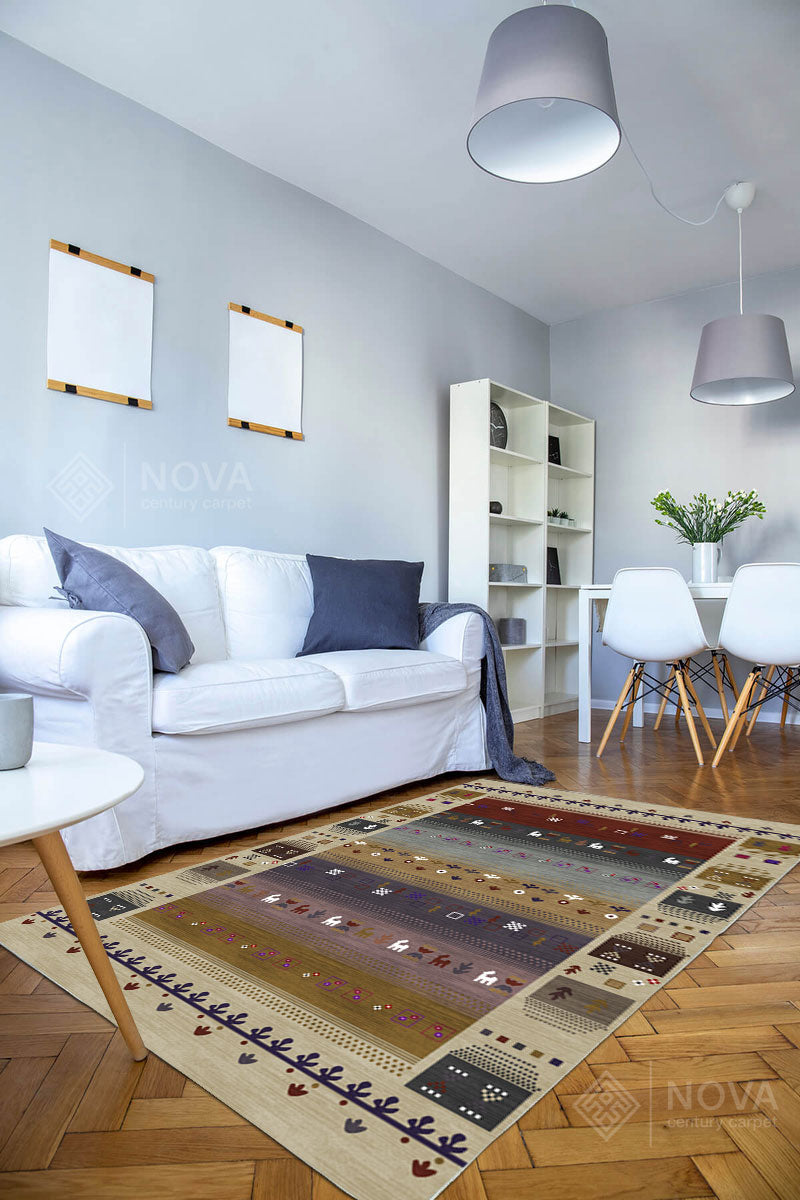 Eva Bambu Dokuma AN0065 Yumuşak Dokuma Taban Renkli Salon Yatak Odası Halısı